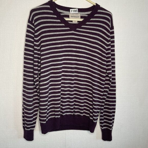 NWOT Dartmoor Striped 100% Cashmere V-Neck Sweater Men Size L Purple/Gray - Picture 6 of 8